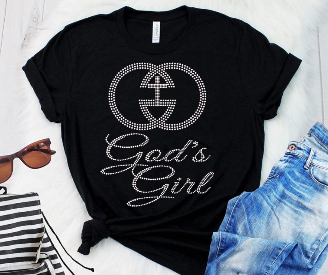 God's Girl w/ Cross Rhinestone Transfer