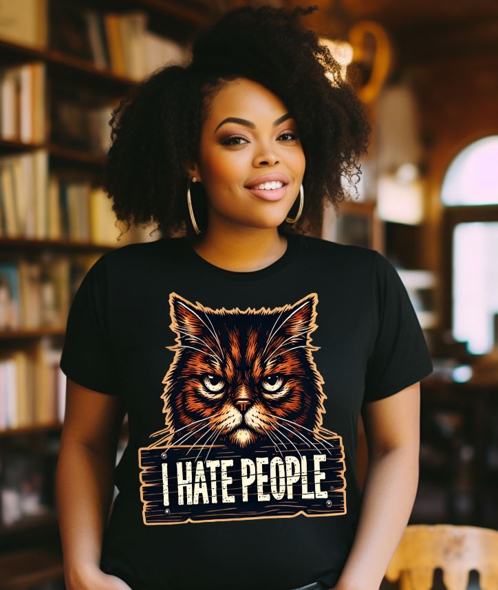 I hate People Funny Festive Cat Shirt