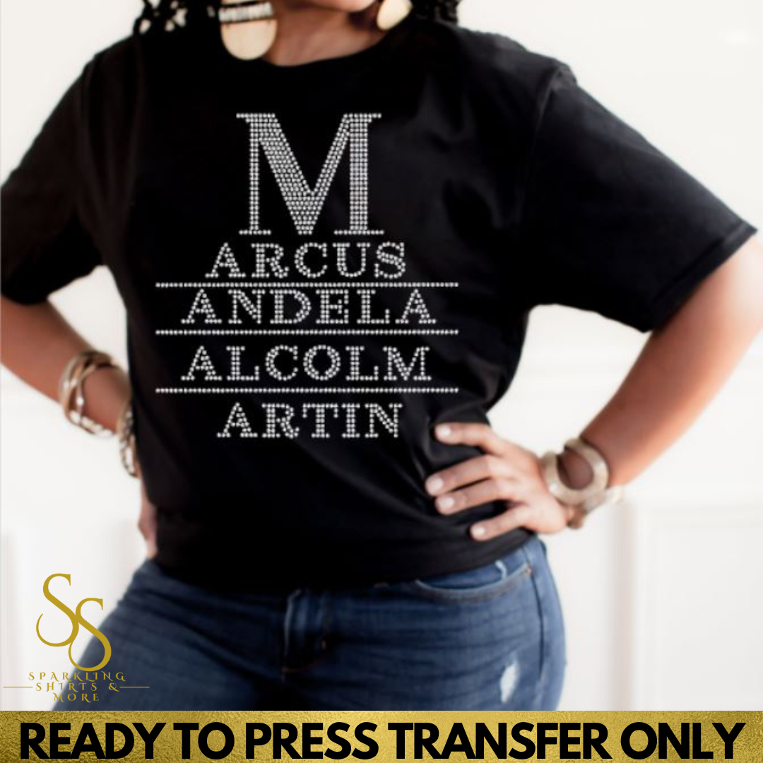 M (Marcus, Mandela, Martin, Malcom) Rhinestone Transfer