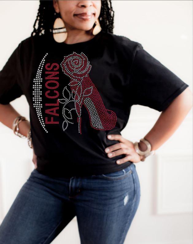 Rose Heel Football Rhinestone Transfer