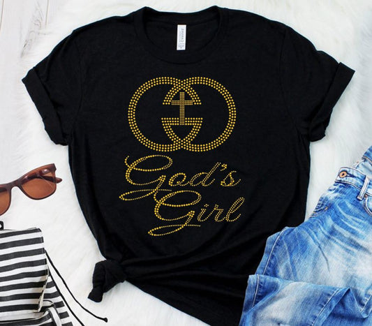 God's Girl w/ Cross Rhinestone Transfer