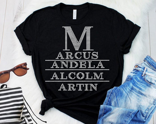 M (Marcus, Mandela, Martin, Malcom) Rhinestone Transfer