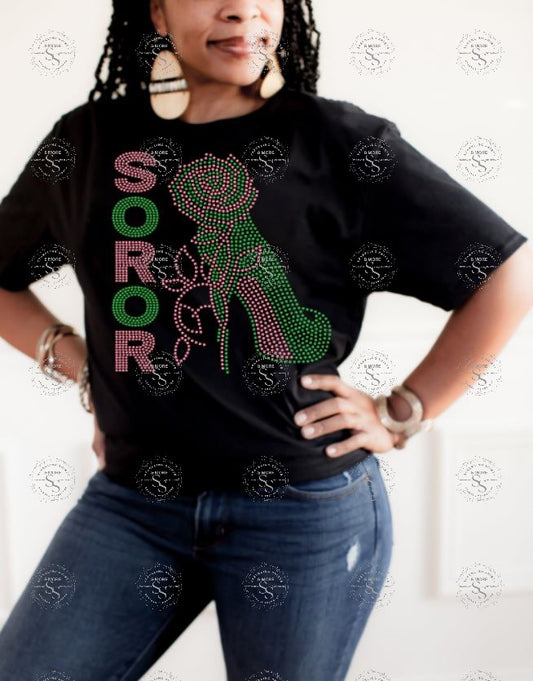Soror Rose Heel Rhinestone Transfer