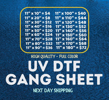 Load image into Gallery viewer, UV DTF (Custom) Gang Sheet Transfers
