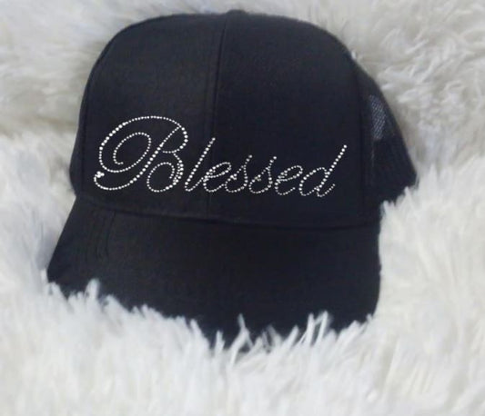 Blessed Text Religious Hat Rhinestone Transfer