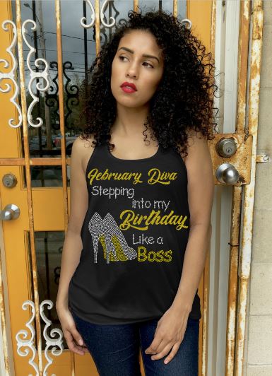 Stepping Into My Birthday Like A Boss Rhinestone Transfer (Large-Topaz)